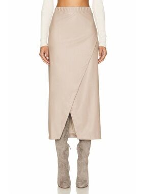 Enza Costa | PUTTY Women's Size 1 Beige Leather Wrap Skirt Midi Elastic Waist